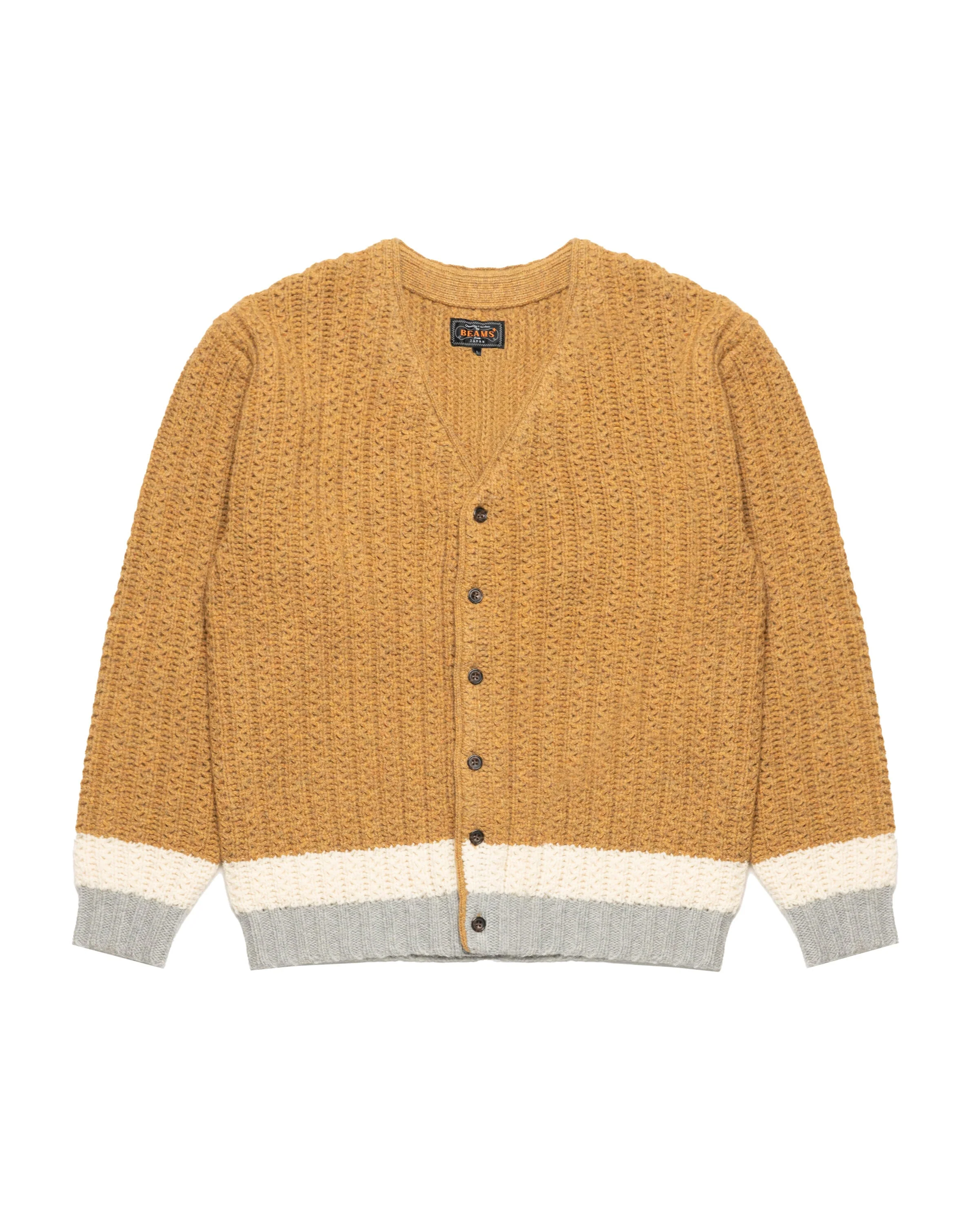 Beams+ Cardigan Rib Stitch Line Color