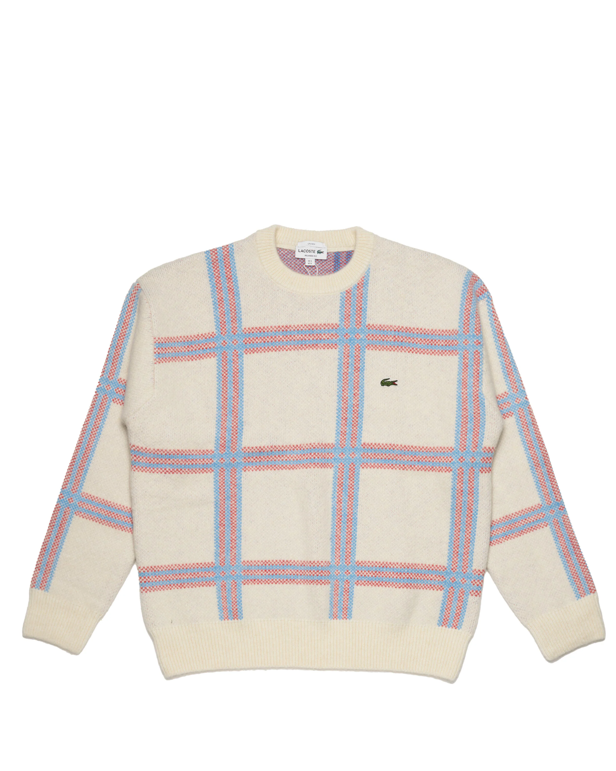 Lacoste Crew Neck Checked Blend Wool Jacquard Sweater